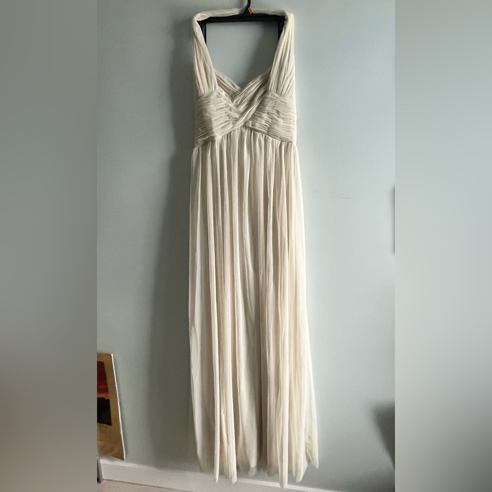 Calvin Klein Bridesmaids Dress Vanilla Colour Halter Neck Style Long Off-White